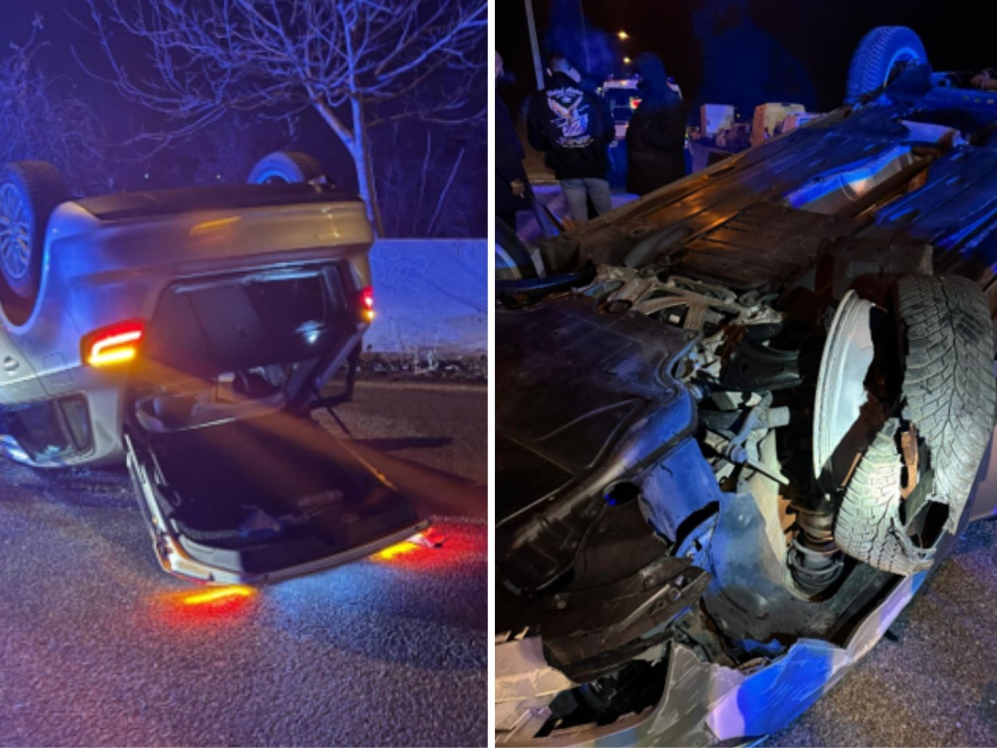 Der Pkw blieb nach dem Aufprall am Dach liegen.