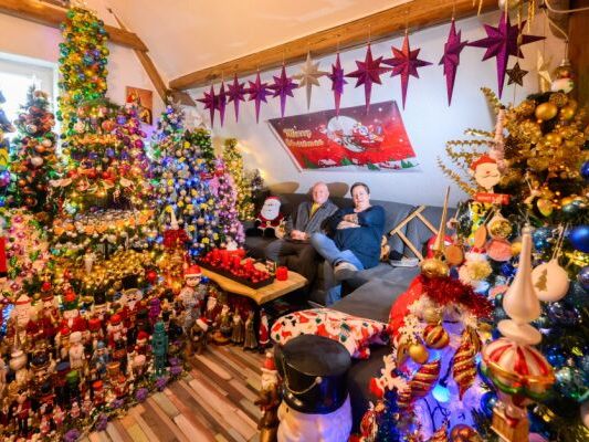 Familie schmückt ihr Haus mit 621 Weihnachtsbäumen