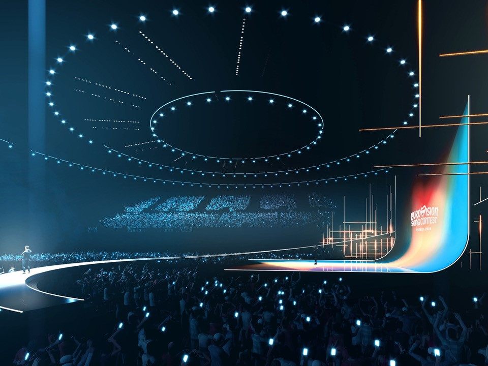 Eine Visualisierung der Bühne des ESC 2026 in Wien.