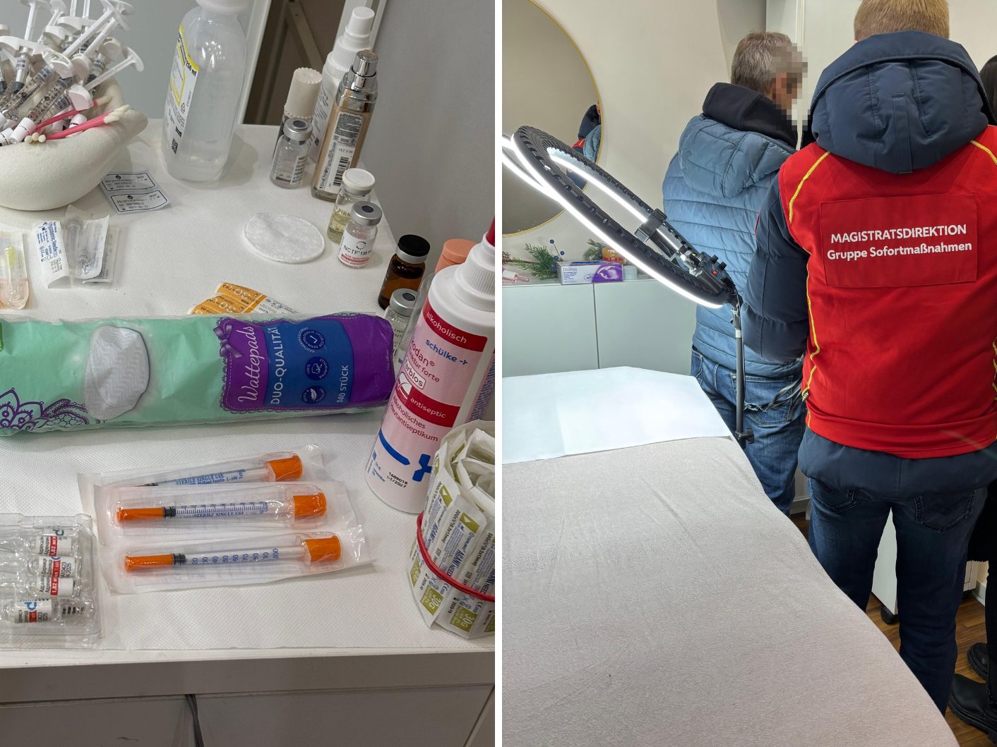 Die Polizei beschlagnahmte verschiedene Mittel wie Botox und Filler sowie dazugehörige Utensilien.