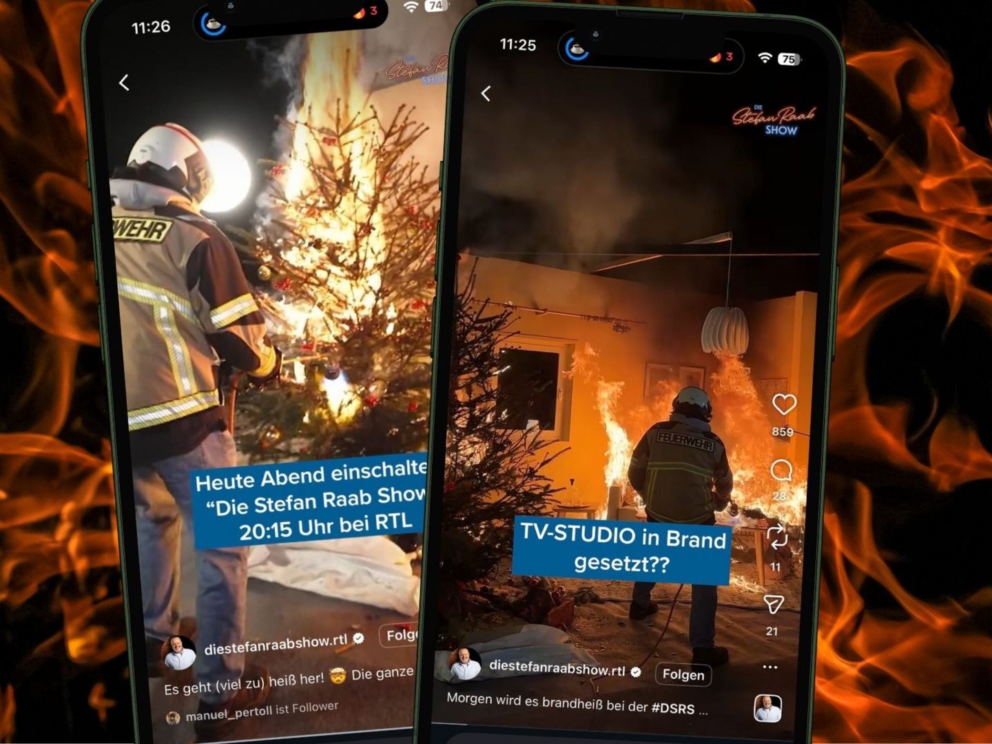 Stefan Raab zündet echten Weihnachtsbaum an – plötzlich steht sein Mitarbeiter in Flammen.