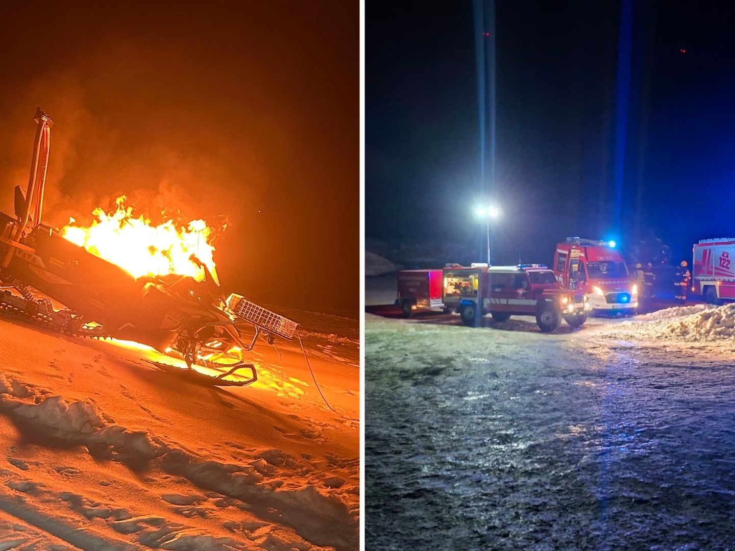 Die Feuerwehren wurden mit Pistengerät zur Brandstelle gebracht.